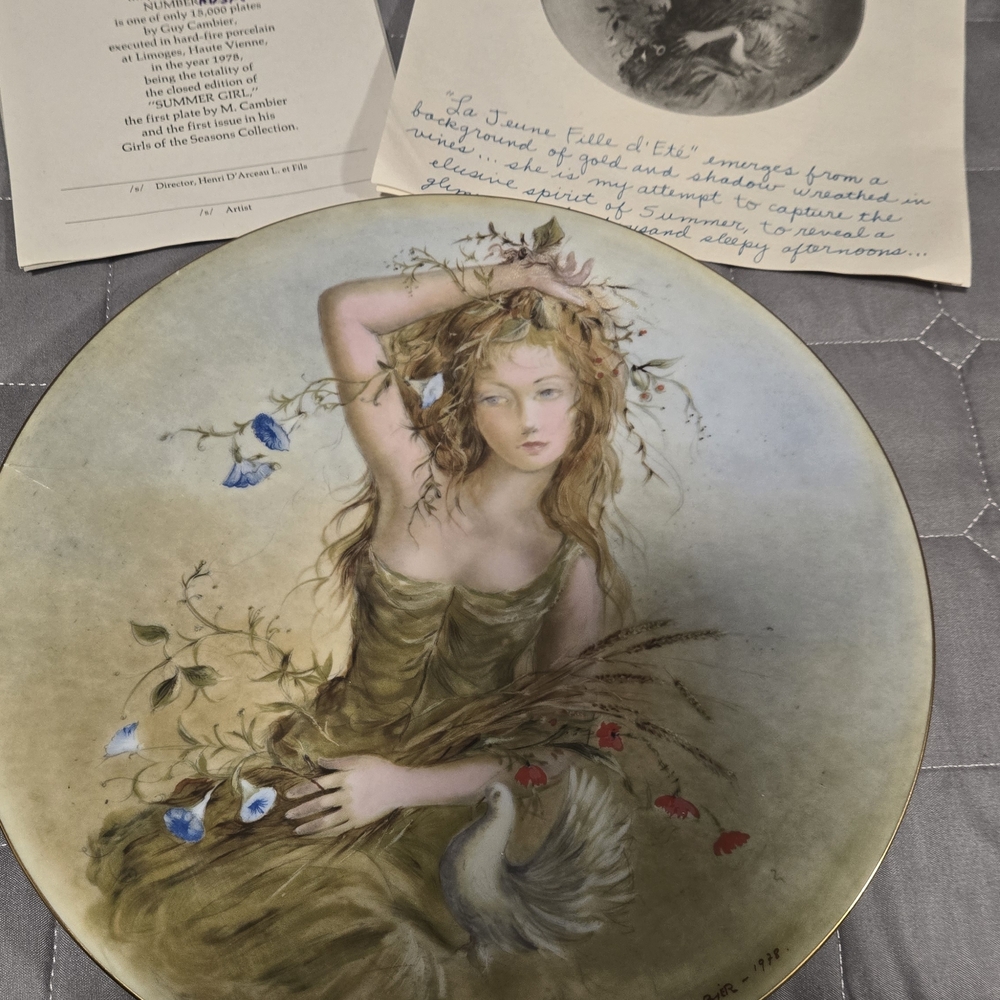 Decorative Art Collector's Plate with Floral Design Le Juene Fille d'Ete